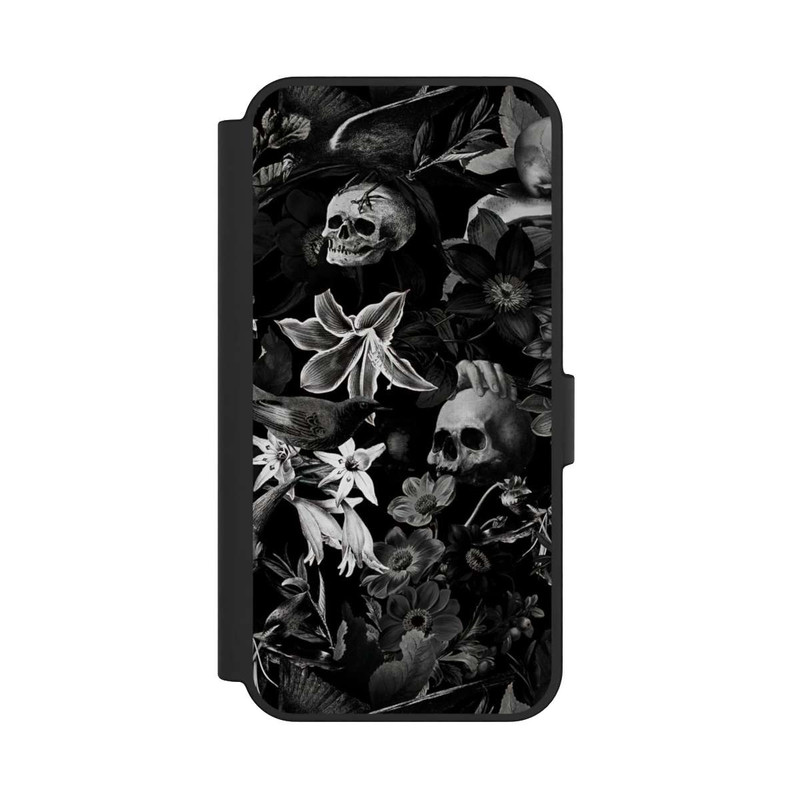 Galaxy S24 FE NIVOflip Skulls and Flowers on Black Background