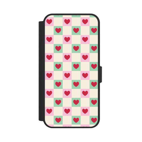 Samsung Galaxy S24 FE 5G NIVOflip Karomuster Herzen Rosa und Grün Valentinstag