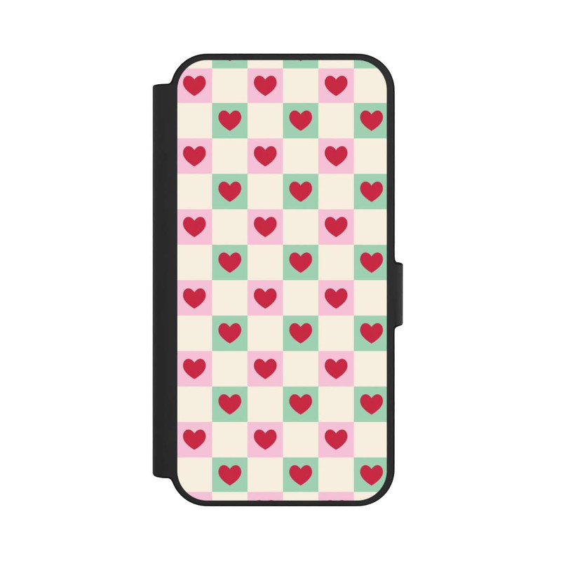 Galaxy S24 FE NIVOflip Karomuster Herzen Rosa und Grün Valentinstag