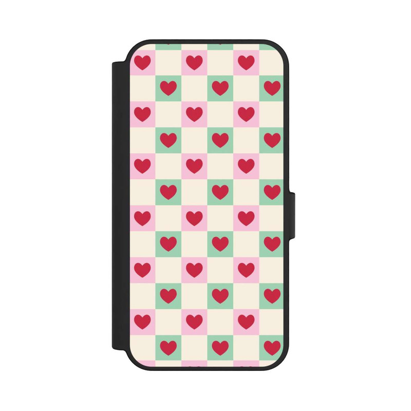 Galaxy S24 FE NIVOflip Cœurs à Carreaux Rose et Vert Saint-Valentin
