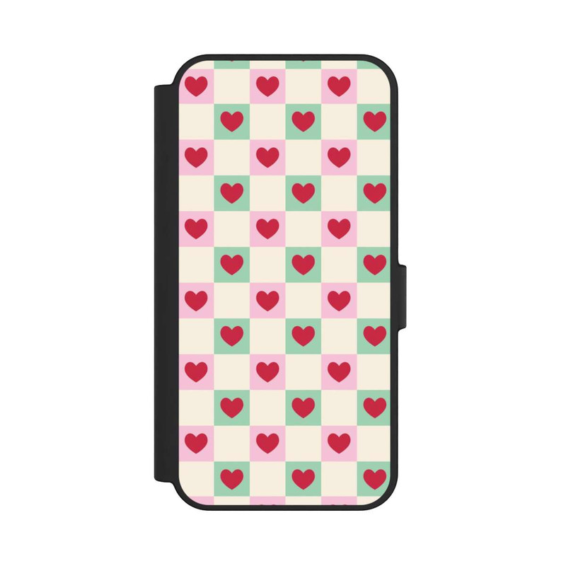 Galaxy S24 FE NIVOflip Cœurs à Carreaux Rose et Vert Saint-Valentin