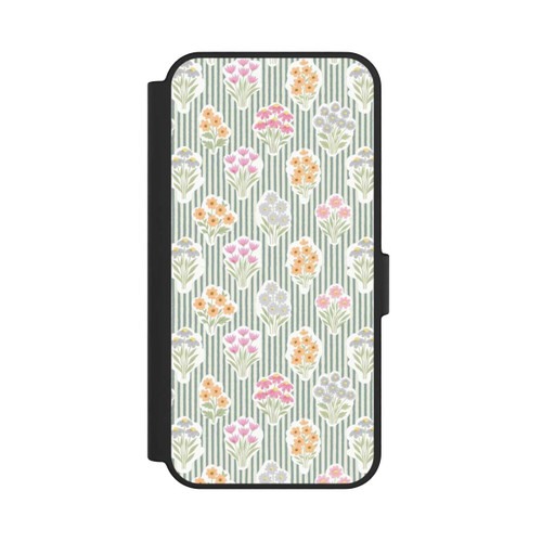 Samsung Galaxy S24 FE 5G NIVOflip Ditsy Flower Sticker Bouquets on Blue and Cream Pinstripes