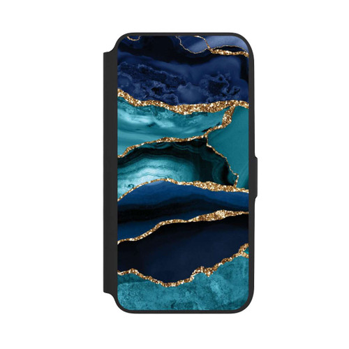 Samsung Galaxy A16 5G NIVOflip Dark and Light Blue Marble Gold Glitter Look