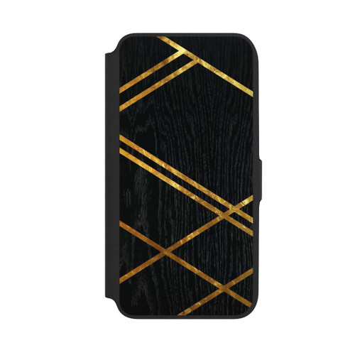 Samsung Galaxy A16 5G NIVOflip Schwarzes geometrisches Muster Goldene Streifen