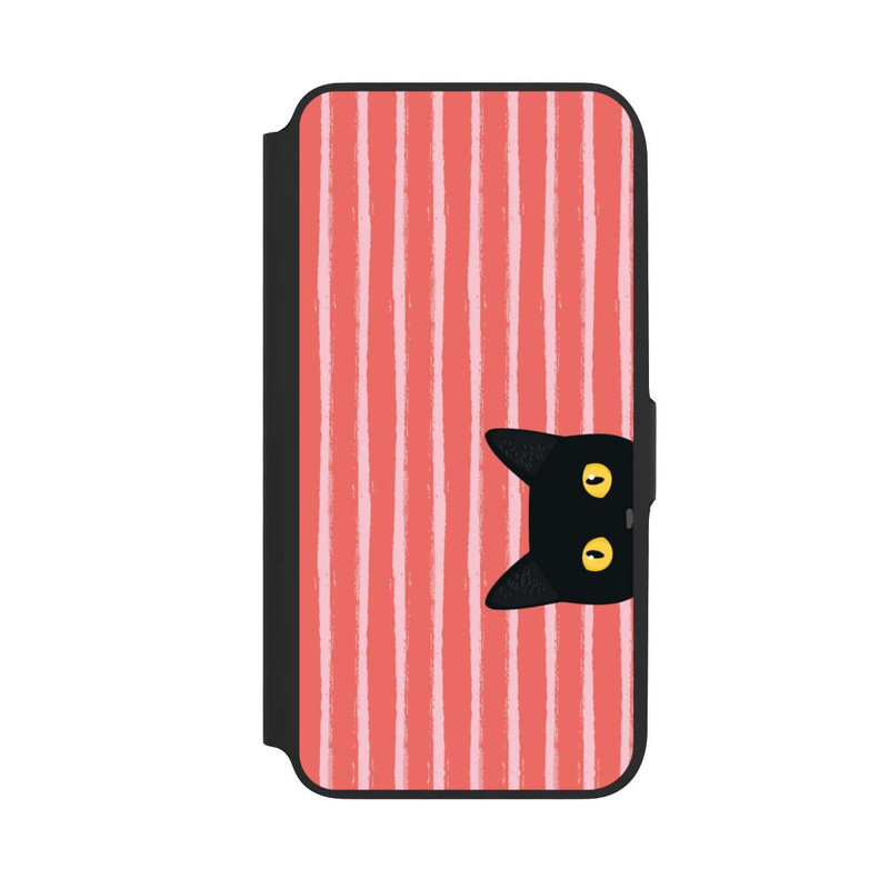 Galaxy A16 5G NIVOflip Chat noir sur fond rayé orange