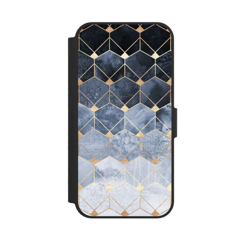Apple iPhone 16e NIVOflip Blue Hexagons And Diamonds Gold Print