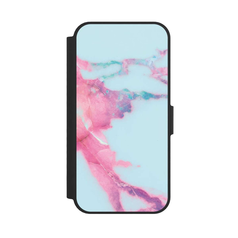 iPhone 16e NIVOflip Marbre veiné irisé bleu clair
