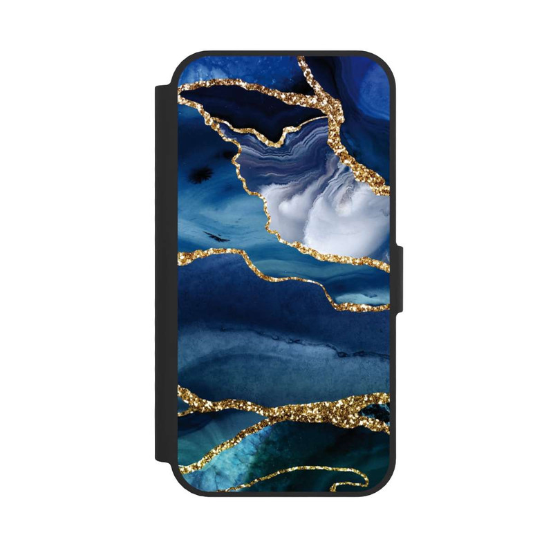 iPhone 16e NIVOflip  Blauer Marmor Gold Glitzer Look