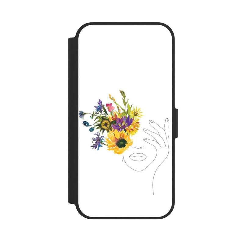 iPhone 16e NIVOflip Line Art Frau Sonnenblumen