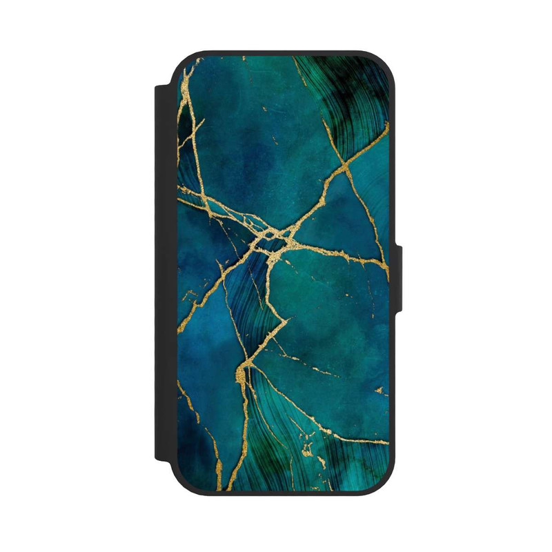 iPhone 16e NIVOflip Look minéral glamour bleu or