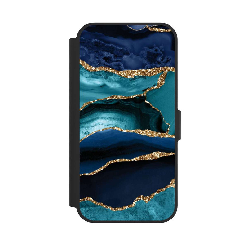 iPhone 16e NIVOflip Dark and Light Blue Marble Gold Glitter Look