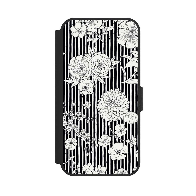 iPhone 16e NIVOflip Blumen und Streifen Schwarz und Weiß