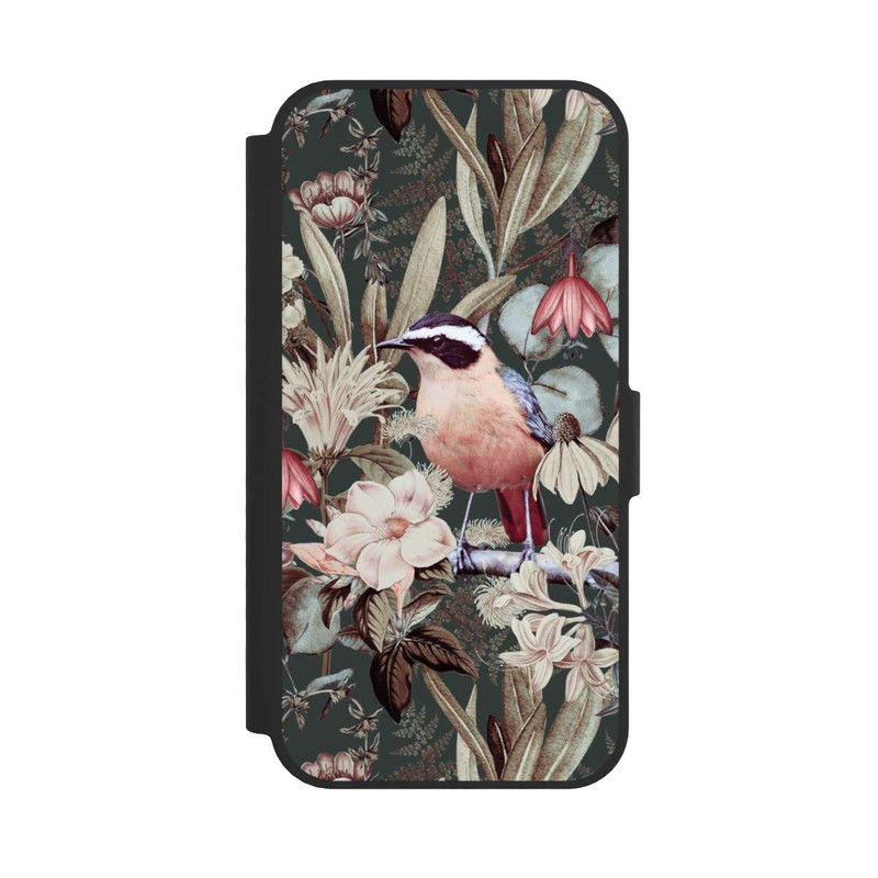 iPhone 16e NIVOflip Orangefarbener Vogel im Vintage Blumenmuster