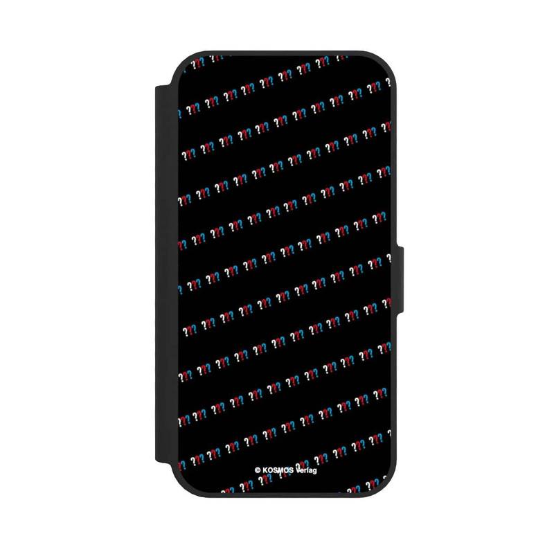 iPhone 16e NIVOflip Drei Fragezeichen Muster Schräg