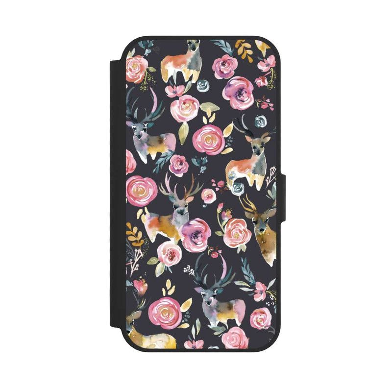 iPhone 16e NIVOflip Cerfs et fleurs Anthracite