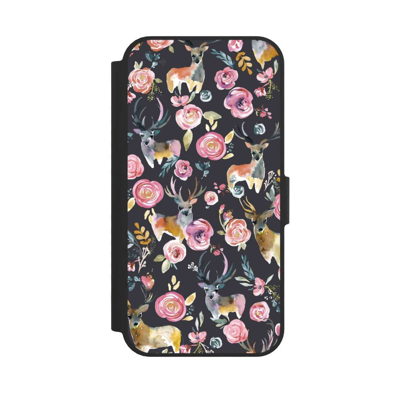 iPhone 16e NIVOflip Hirsche und Blumen Anthrazit
