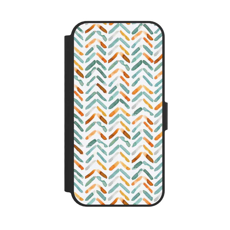 iPhone 16e NIVOflip Elegantes Herbstchevron Blau Orange