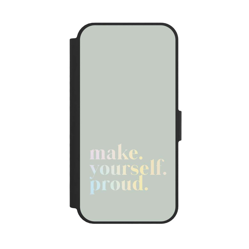 iPhone 16e NIVOflip Make Yourself Proud Zitat-Minze und Farbverlauf