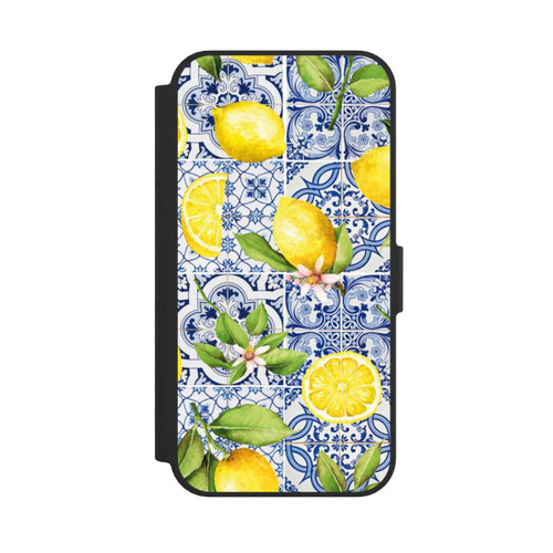 Apple iPhone 16e NIVOflip Mediterrane Amalfi Küste mit Blauen Kacheln und Zitronen