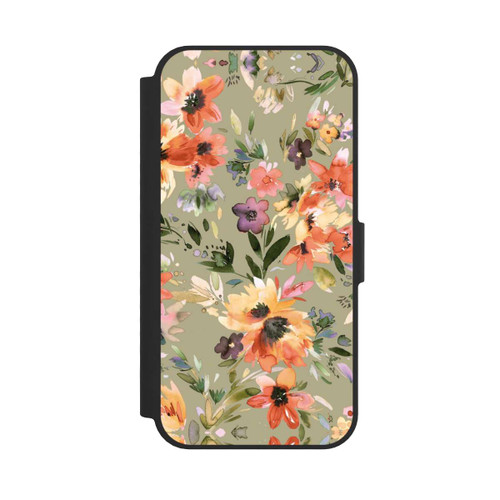 Apple iPhone 16e NIVOflip Malerische tropische Blumen Salbeigrün