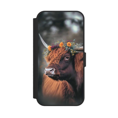 Apple iPhone 16e NIVOflip Vache des Highlands avec des fleurs avec IA