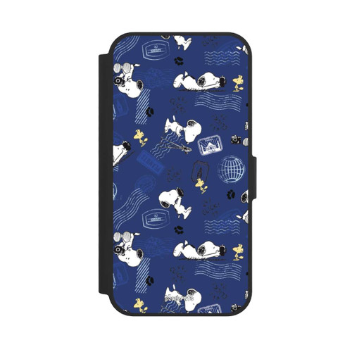 Apple iPhone 16e NIVOflip Peanuts Travel Stamps Pattern Blue