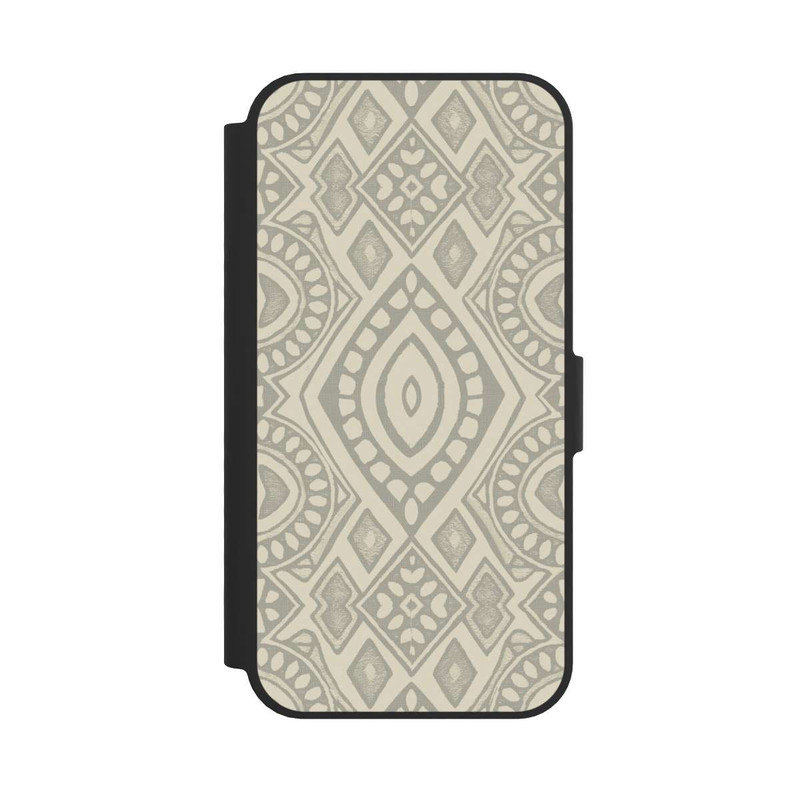 iPhone 16e NIVOflip Boho Geometric Mosaic Pattern Neutral Grey and Beige