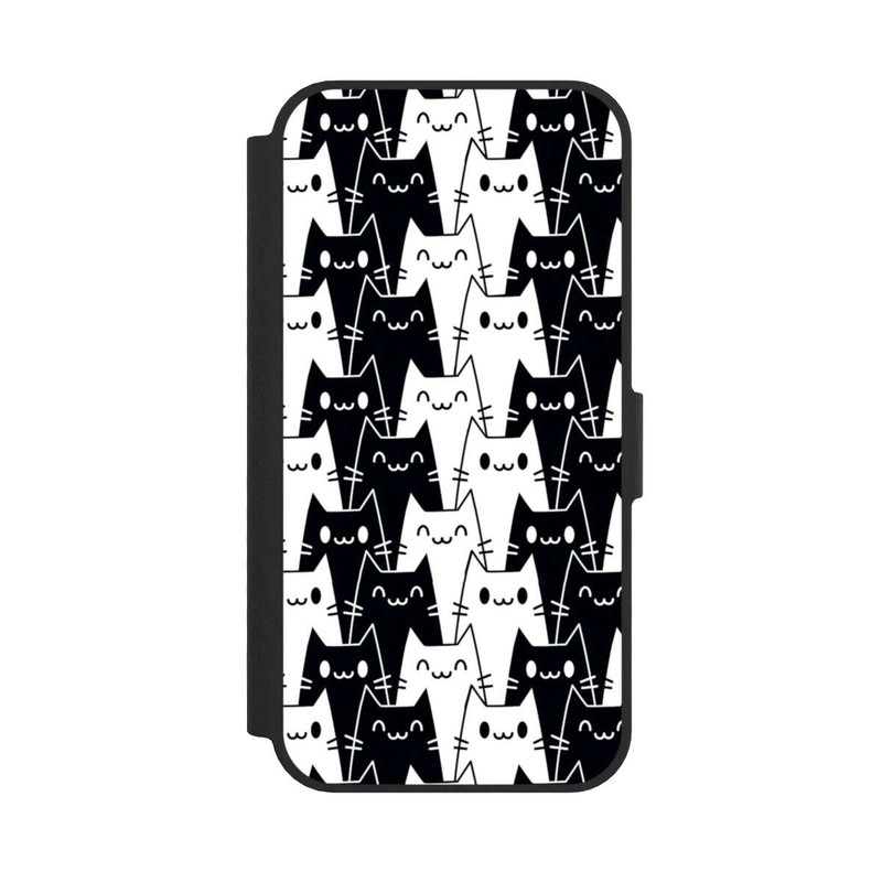 iPhone 16e NIVOflip Katzentapete Schwarz Weiß