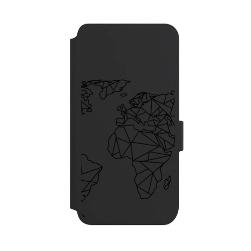 Samsung Galaxy S25 NIVOflip Polygon Weltkarte Schwarz ohne Hintergrund
