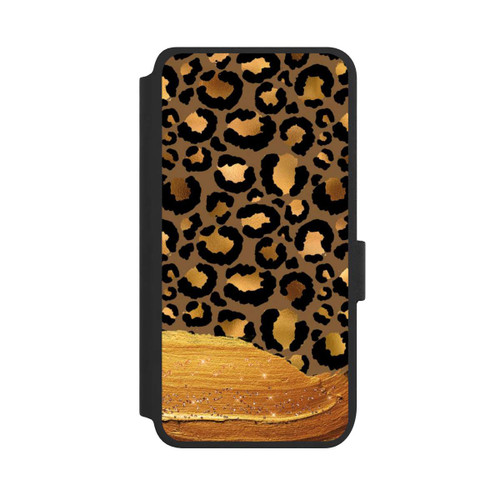 Samsung Galaxy S25 NIVOflip Dunkelgoldener Leoparden Glitzerlook