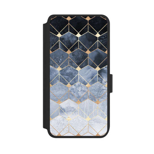 Samsung Galaxy S25 NIVOflip Blaue Sechsecke und Diamanten Golddruck