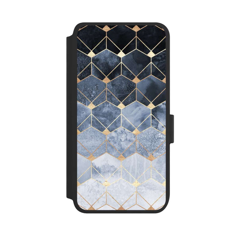 Galaxy S25 NIVOflip Blaue Sechsecke und Diamanten Golddruck
