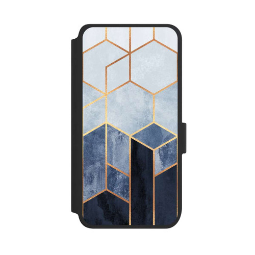 Samsung Galaxy S25 NIVOflip Blauer Farbverlauf Sechsecke Golddruck