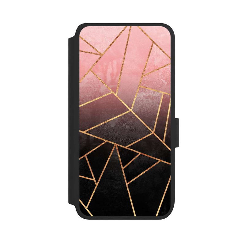 Galaxy S25 NIVOflip Pinker und Schwarzer Stein Gold Druck