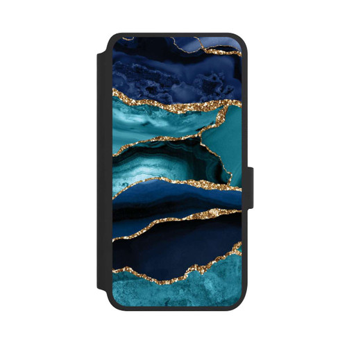 Samsung Galaxy S25 NIVOflip Dark and Light Blue Marble Gold Glitter Look