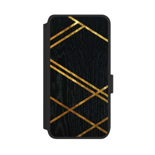 Samsung Galaxy S25 NIVOflip Black Geometric Pattern Golden Stripes
