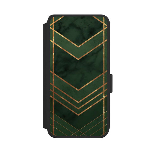 Samsung Galaxy S25 NIVOflip Dark Green Pattern Golden Stripes