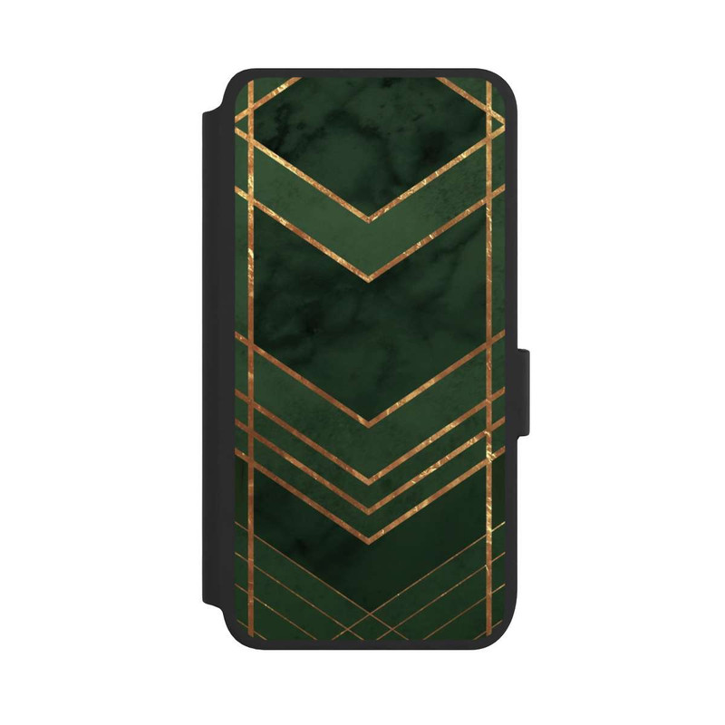 Galaxy S25 NIVOflip Motif vert foncé rayures dorées