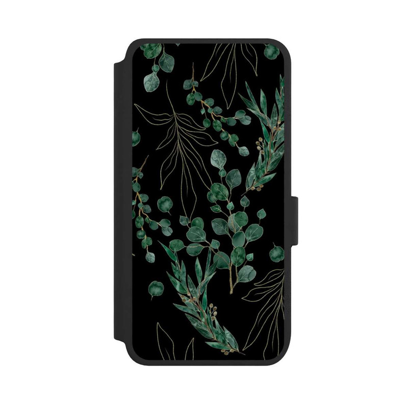 Galaxy S25 NIVOflip Feuilles d'Eucalyptus Fond Noir