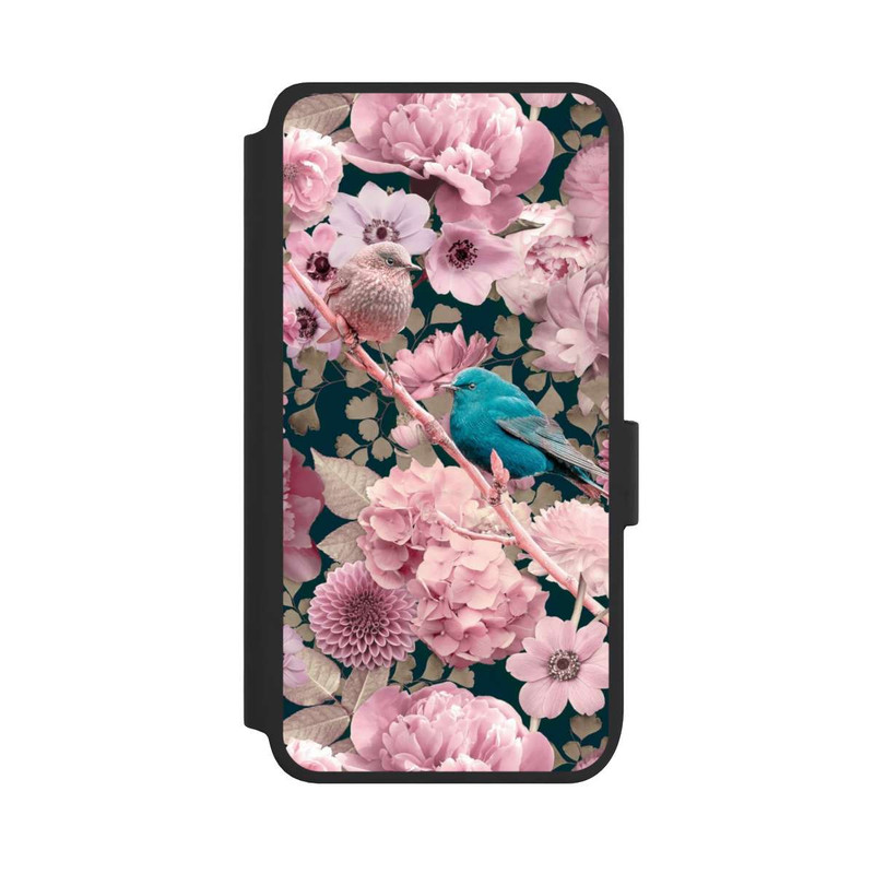 Galaxy S25 NIVOflip Moineaux à motif de fleurs roses
