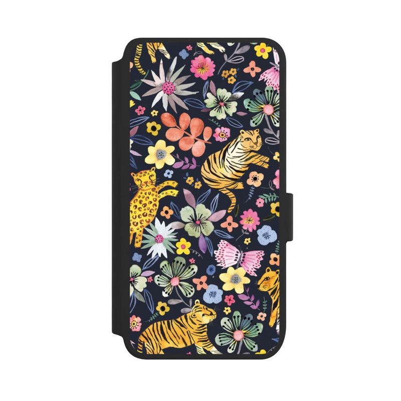 Galaxy S25 NIVOflip Frühlingsblumen mit Tiger schwarz