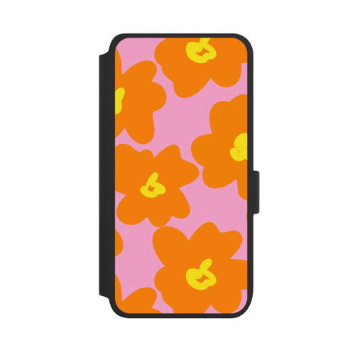 Samsung Galaxy S25 NIVOflip Retro Blumenmuster Pink und Orange