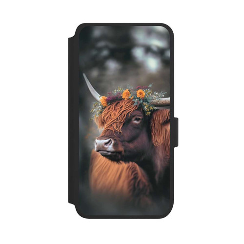 Samsung Galaxy S25 NIVOflip Vache des Highlands avec des fleurs avec IA