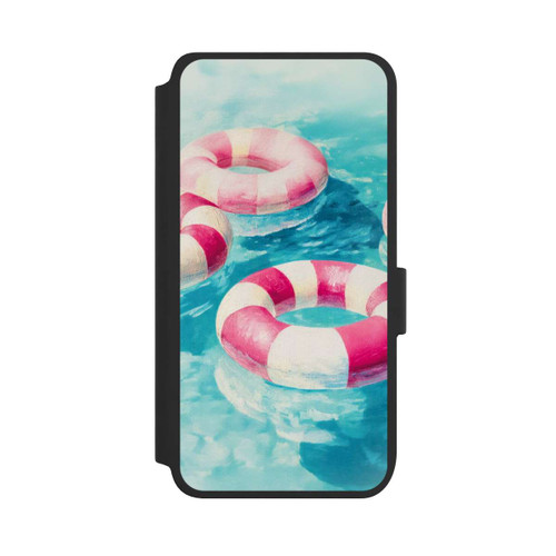 Samsung Galaxy S25 NIVOflip Gestreifte Schwimmringe im Pool