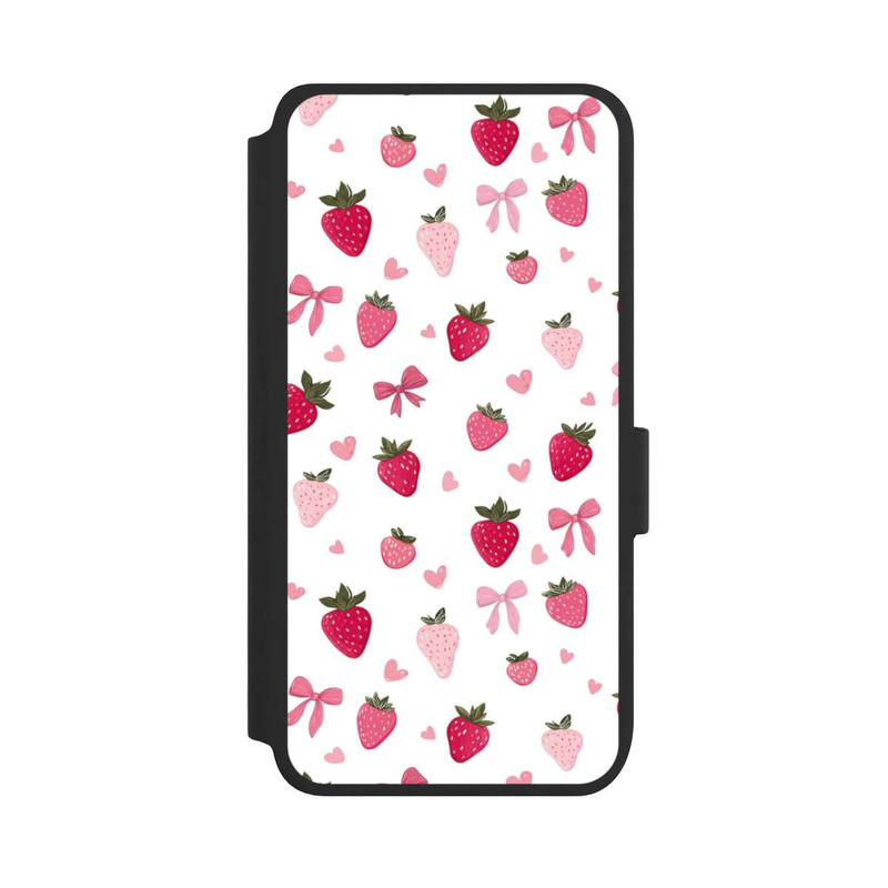 Galaxy S25 NIVOflip Erdbeer Herz Schleifen Muster Pink