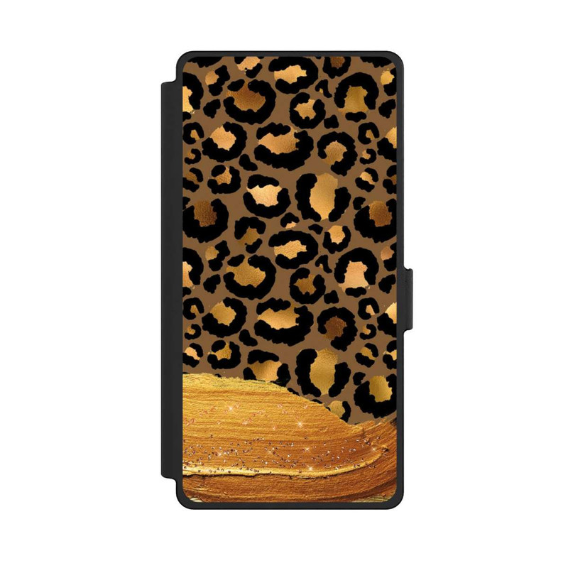 Galaxy S25 Ultra NIVOflip Look pailleté léopard doré foncé