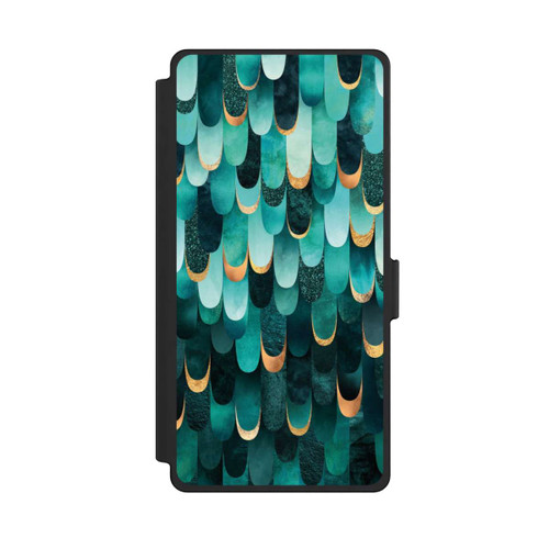 Samsung Galaxy S25 Ultra NIVOflip Imprimé or turquoise à plumes