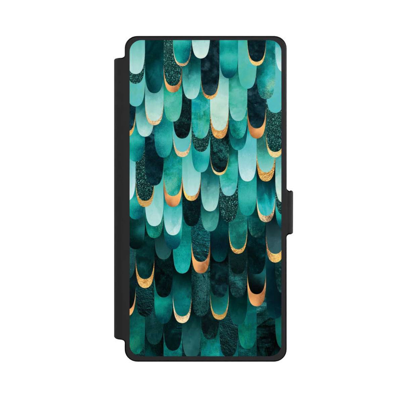 Galaxy S25 Ultra NIVOflip Imprimé or turquoise à plumes