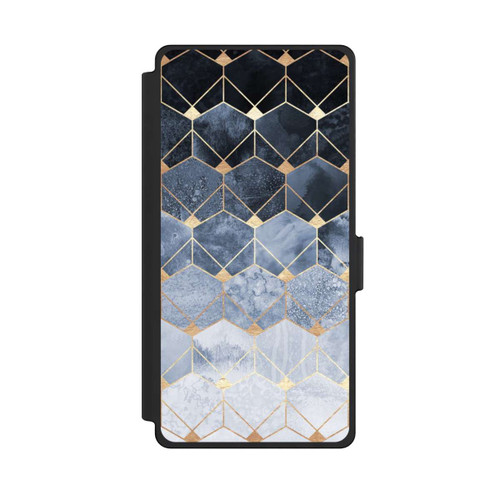 Samsung Galaxy S25 Ultra NIVOflip Impression Or Hexagones Bleus Et Diamants