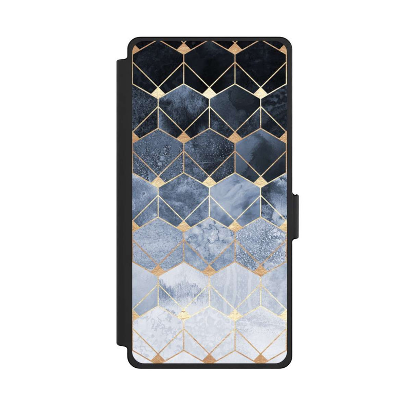Galaxy S25 Ultra NIVOflip Impression Or Hexagones Bleus Et Diamants